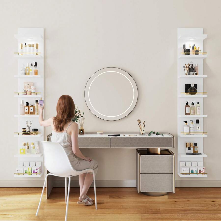8/6  Tier Wall Shelf Unit Floating Shelves With LED Light/Anti-Slip Rails, Display Floating Shelves For Bedroom, Living Room,Bathroom - White - View 1