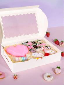 12/6个/1个透明窗口饼干/糕点盒，适用于烘焙食品、甜甜圈、馅饼、糖果、马卡龙，是生日、母亲节、派对的理想之选 [白色] - 白色 - 查看 9