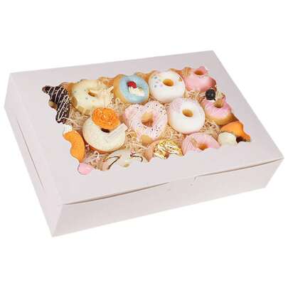 12/6个/1个透明窗口饼干/糕点盒，适用于烘焙食品、甜甜圈、馅饼、糖果、马卡龙，是生日、母亲节、派对的理想之选 [白色]