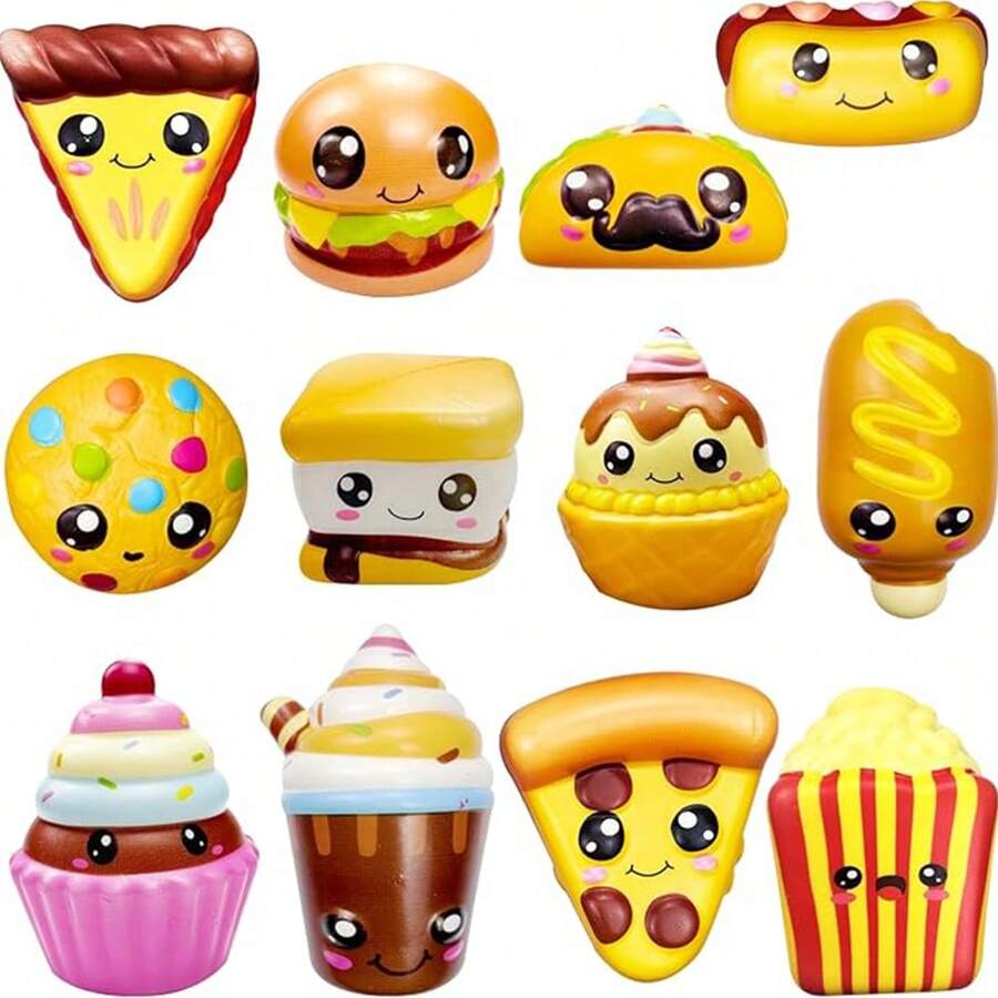 1/6/12/24/30件慢回彈擠壓玩具 紓壓玩具 聖誕襪填充物 派對小禮物 食品造型泡棉紓壓玩具，包含熱狗、蛋糕、麵包、烤棉花糖、披薩、餅乾、甜甜圈，適合青少年與成人緩解焦慮壓力，隨機款式