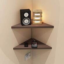 Set Of 2 Corner Mounting Floating Wall Shelves With Wood Grain Finish Easy To Install Durable Waterproof ABS Plastic For Kitchen Bathroom Living Room Home Decor Wall Storage Shelves - màu nâu - Xem 5