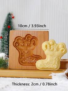 Cippes 1 Stück Holz-Keksform für Weihnachten, mit geschnitzten, geprägten 3D-Rentier-, Weihnachtsbaum- und Weihnachtsmann-Mustern, Küchenbackwerkzeuge, Fondant-Kuchen-Keks-Dekoration, DIY Keksausstecher-Formen - Aprikosenfarben - Übersicht 14