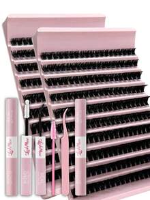 400Pcs 80D Clusters Lash, Thick Fluffy Clusters Eyelashes, D Curl Individual DIY Lash Extensions, 0.31-0.63 Inch, Soft & Natural Wispy Lashes, Cat Eye Lashes, Reusable, Beginner-Friendly, Paired With Lash Glue, Tweezers, Lash Brush, Perfect For Halloween, Christmas, New Year's, Beauty & Health, Personal Care, Festive Glam Beauty. - 黑色 - 查看 3