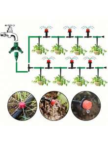 Sistema de riego por goteo, sistema de riego por goteo micro para jardín con tubería de 1/4 pulgada y boquilla rociadora ajustable, sistema de riego automático para invernadero, patio, césped, plantas, riego de invernadero, riego de césped, riego de precisión, bajo flujo - Multicolor - Ver 6