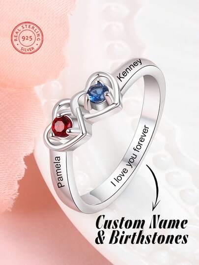 טבעת אישית אחת עם אבני לידה בהתאמה אישית לנשים, אידיאלית ליום האם, יום האהבה, יום נישואין, יום הולדת, חג המולד, סיום לימודים, אירועים משפחתיים. מתנה יוקרתית לחברים, חברי כיתה וקרובי משפחה.