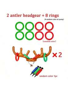 Decoración navideña: 1 pieza Collar inflable con astas y 4 aros inflables, decorado con cabeza de ciervo para fiestas navideñas, en colores aleatorios - Multicolor - Ver 8