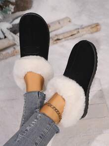 Botas de nieve para mujer de estilo coreano versátil y esponjoso, de tubo corto, con forro cálido y botas de piel, nuevas para el invierno 2025 - Negro - Ver 3