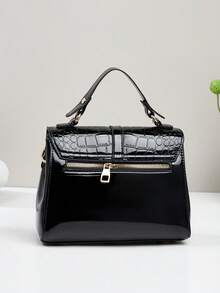 1pc Fashionable And Casual Mirrored Crocodile-Grain Ladies' Handbag, Single-Handed, Crossbody, Or Shoulder-Length, With A Flip-Lock Closure And Exquisite Small Square Bag