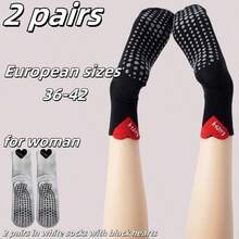 Mărimi europene 36-42, 1/2 perechi de șosete de yoga pentru femei, în formă de inimă, cu manșetă, de culoare uni, cu talpă cauciucată - Multicolor - Vizualizare 5