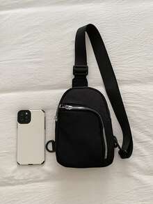黑色尼龙迷你运动胸包/手机包斜挎包 - 黑色 - 查看 2