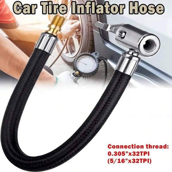 Heavy-Duty Twist-Lock Air Chuck Extension Hose - Universal Fit For Bike, Motorcycle & Car Tires - Effortless, Leak-Proof Inflation Adapter