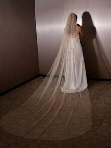 1件闪亮星光新娘头纱，闪光薄纱，打造梦幻婚礼，闪亮薄纱婚礼配饰，长款薄纱设计，优雅婚礼，秋季女装 - V101 - 查看 13