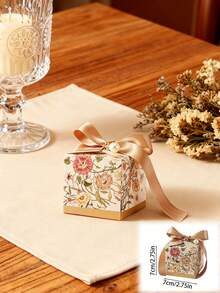 5/10 件花卉印花丝带礼品包装盒，创意精致“特别为你”婚礼回礼糖果袋礼盒，派对小礼物生日情人节礼盒情人节