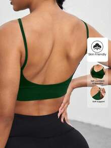 1 件女士无缝纯色可调节肩带 V 领支撑运动文胸，舒适休闲可拆卸加垫瑜伽文胸，适合日常穿着、瑜伽和锻炼