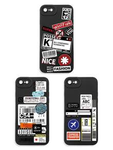Funda de teléfono con gráfico de letra de eslogan negro, funda de teléfono con collage abstracto, avión, rayas y etiqueta gráfica negra, funda de teléfono con patrón de retazos vintage, funda de teléfono con protección de lente negra. Compatible con iPhone y Galaxy, funda de teléfono, funda compatible con iPhone 17 Pro Max, fundas, funda compatible con iPhone 13, funda compatible con iPhone 15, regalo de fiesta, versión internacional, no la versión nacional - Multicolor - Ver 13