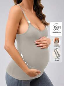 1pc Women Solid Color Seamless Adjustable Strap Camisole Tank Top, Maternity Wear, Comfortable Casual Yoga Sleep Camisole, Suitable For Daily Wear And Yoga