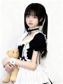 طقم فستان خادمة لوليتا اليابانية الجميلة، فستان وقبعة مناسب للارتداء اليومي، زي تنكري لأداء الأنمي، مناسب للعروض المسرحية وحفلات التنكر والحانات والنوادي وحفلات الأزياء التنكرية، باللون الأسود للربيع - الأسود - مشاهدة 7