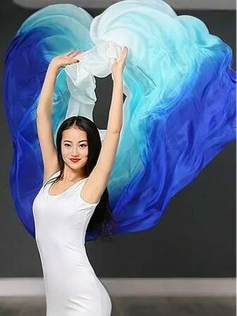 2米*80厘米 肚皮舞丝巾 肚皮舞面纱披肩 女士轻盈手工披肩 渐变丝绸面纱 舞蹈表演