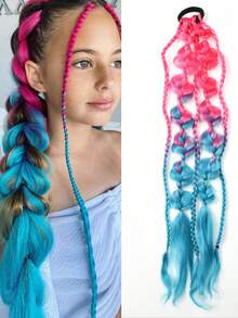 Synthetic 1PC Ponytail Extension Corlorful Bubble Braid Long Lantern Braided Ponytail With Hair Tie Straight Hairpieces - Multicolor - View 8