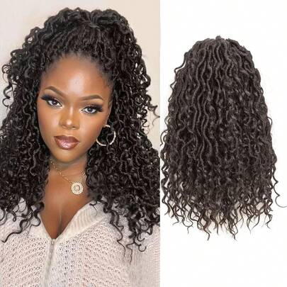 6 Packs Curly Boho Braids Faux Locs Crochet Hair, 14 Inch Goddess Locs Crochet Hair, Hippie Locs, Hair Extensions (14 Inch, 6 Packs, 4#)