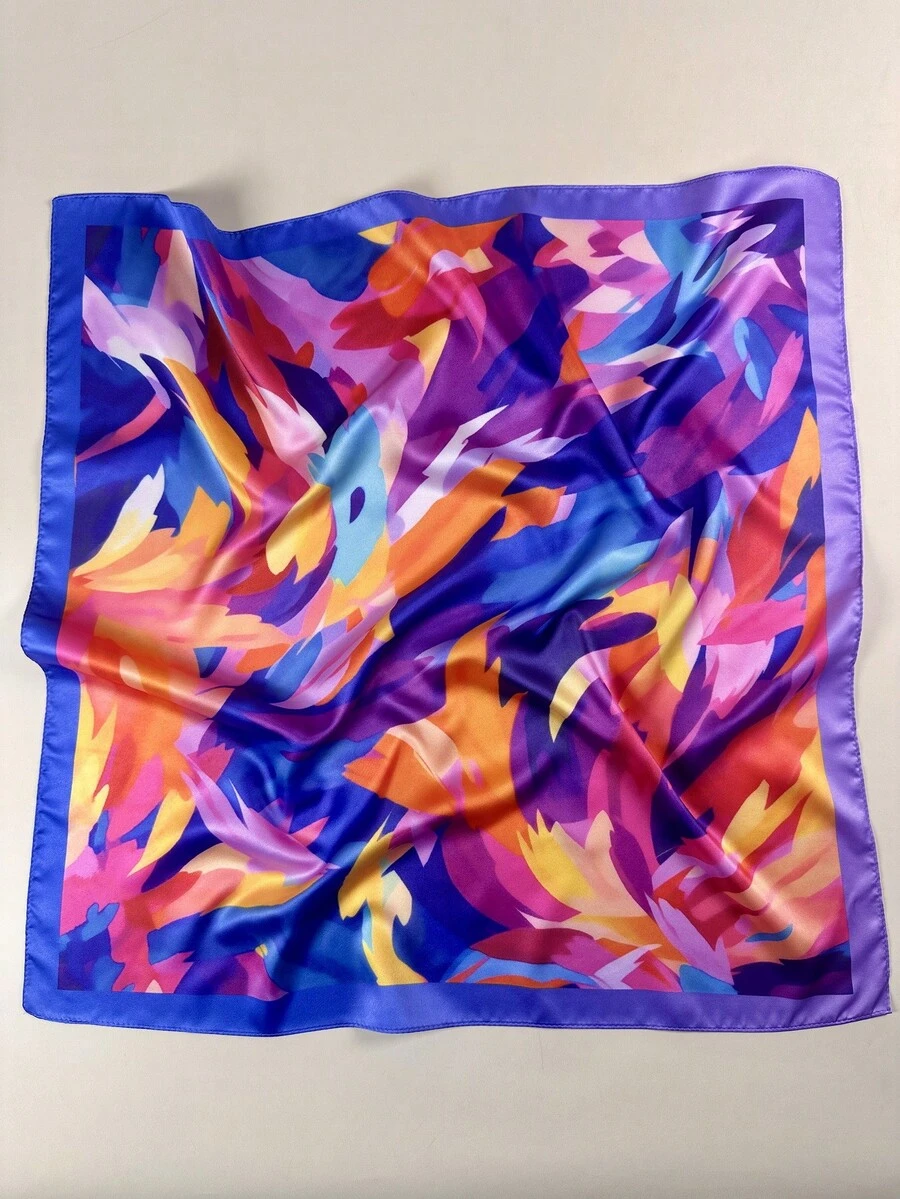 1条女士抽象几何印花丝巾，优雅缎面领巾头巾，连衣裙配饰 - 彩色 - 查看 1