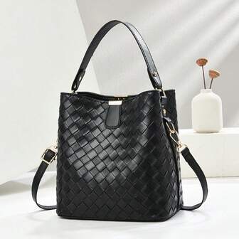 New Stylish Large Capacity Women Handbag, Simple Chic Plaid Bucket Bag, Shoulder Crossbody Tote