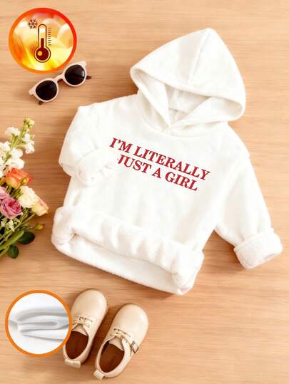 1pc Baby Girls' Casual Printed Hooded Pullover Sweatshirt, Autumn/Winter - Adorable Hoodie Brings Joy And Happiness To Every Child! Interesting And Colorful Hoodie, English Letters Inspire Imagination Of Every Child, Lucky Baby Top