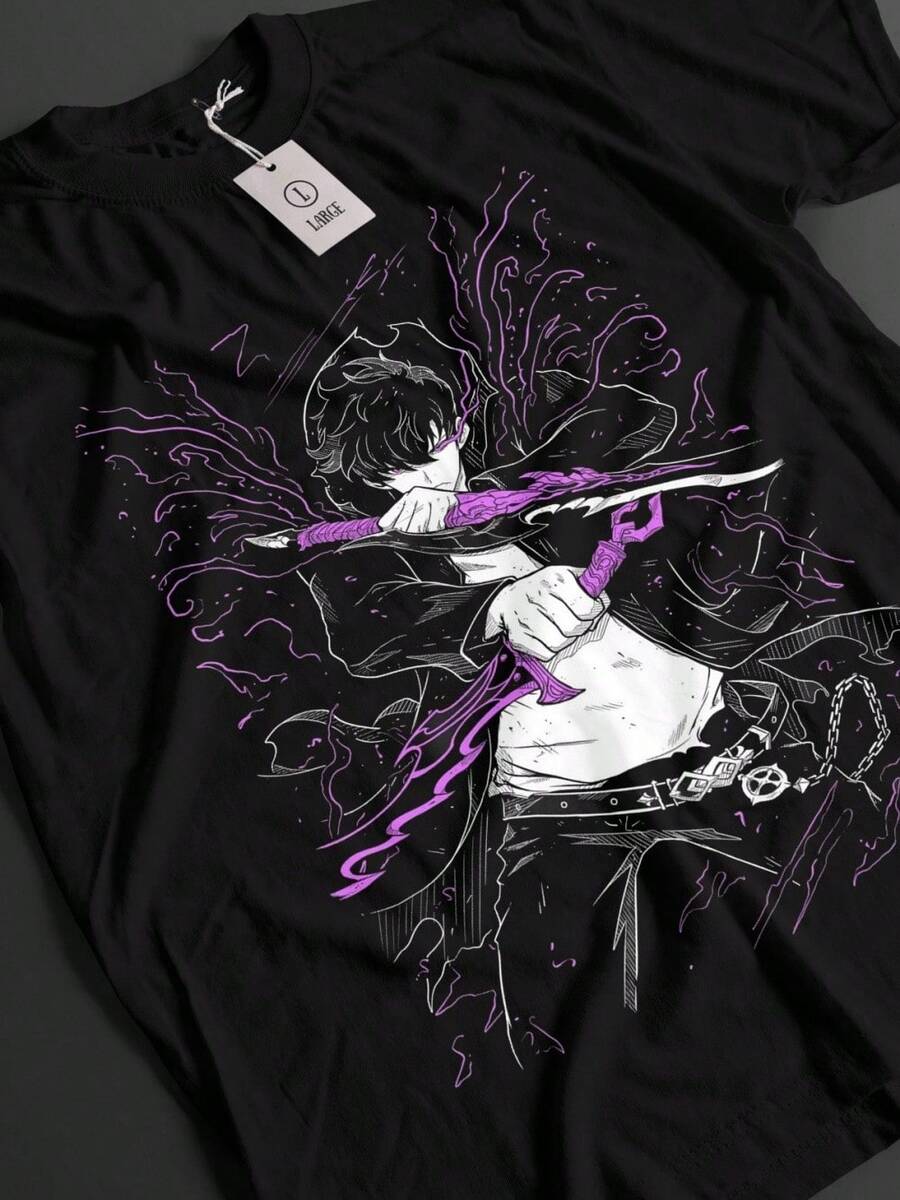 Solo Leveling Shirt Sung Jinwoo Tshirt Haein T-Shirt Beru Top Igris Anime Tee (10) - 黑色 - 查看 1