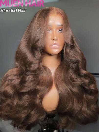 Peruca Frontal de Renda com Ondas Corporais de Densidade 200%, Cabelo Misturado Marrom Chocolate de 8-34 Polegadas 13x4 HD, Perucas Frontais de Renda com Ondas Corporais Marrom Chocolate Pré-Arrancadas e Pré-Cortadas com Linha de Cabelo Natural e Cabelo Bebê, Perucas Frontais de Renda com Ondas Corporais Marrom Chocolate para Uso Diário de