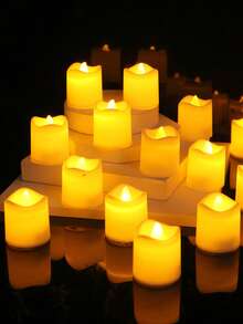 6pcs Classic Circular Simulation Electronic Candle Light,Battery Power Indoor Decoration Flameless LED Candle Light, Wedding And Birthday Party Decoration Candles, Christmas Decoration Electronic Candle, Including Battery - Yellow - View 8