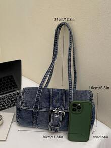 1个时尚水洗耐用翻盖法棍包，女士便携单肩包，适合工作通勤、购物、旅行等场合。 - 彩色 - 查看 4