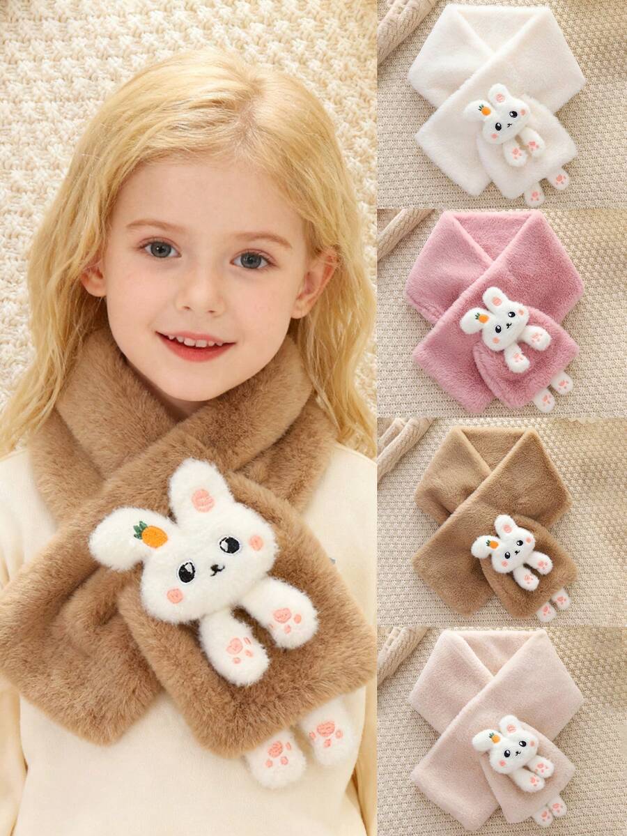 1pc Cute Carrot Rabbit Crossover Plush Super Soft Neck Warmer Scarf For Children Aged 9-16, Suitable For Daily Wear, School, Outings, Outdoor, Photography, Christmas, Parties, Fashion Versatile Maillard Color Kids Accessory - Multicolor - View 1