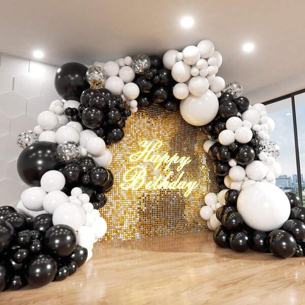 104pcs Black & White Balloon Arch Kit, Durable Latex Balloons For Baby Shower, Newborn Party, New Year, Boy/Girl Birthday, Anniversary, Wedding, Engagement, Graduation, Father's Day Party Decor