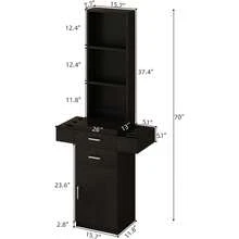 Salon Station For Hair Stylist, Salon Station With Barber Cabinet, Barber Hair Stylist Storage Cabinet With Drawer,Hair Station Equipment Hair Dryer Holder, Drawers, Storage Cabinet For Hair Styling, White/ Black/ Pink - 黑色 - 查看 2