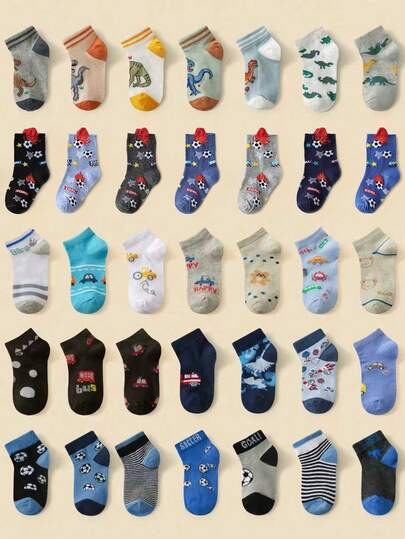 20/10/5/1 pares de calcetines de otoño/invierno para niños, con patrones de dinosaurios/fútbol/coches/camuflaje, calcetines cortos suaves y transpirables con rayas, casuales para estudiantes, fiestas, escuela, deportes, viajes, con combinaciones de colores aleatorios disponibles