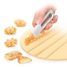 1 pieza Juego de cortador de rueda de pastelería 4 en 1 - Incluye 4 ruedas intercambiables (estrella, ondulada, plana) - Herramienta de corte de masa de plástico resistente para hornear, pizza, pasta y masa de tarta - Accesorio de cocina duradero y fácil de limpiar para pasta y pasteles caseros