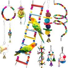 Combination Bird Toys Set Swing Chewing Training Toys Small Parrot Hanging Hammock Parrot Cage Bell Perch Toys With Ladder Toys(Random Accessory Color)