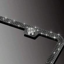 1PCS/2PCS Marco de matrícula de acero inoxidable con brillo de diamante, decoración de coche para damas, viene con un kit de fácil instalación y una pegatina para el botón de inicio, para coche y SUV, estándar de matrícula estadounidense, accesorio de moda, decoración elegante para coche, cumpleaños, regalo de vacaciones - Negro 1 pieza - Ver 6