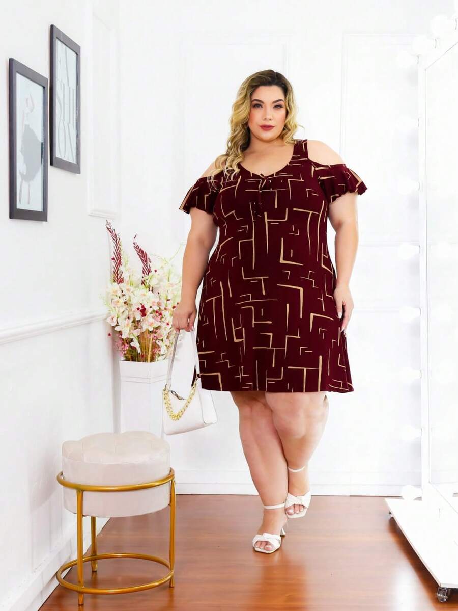 Plus Size Dress With Thick Straps (G1-G2-G3) - Labyrinth Wine - View 1