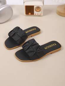 Ciabatte alla moda per bambini da esterno, sandali piatti con punta quadrata per l'estate, nuove scarpe da spiaggia con punta quadrata, molto attraenti per le ragazze - nero - Visualizzare 2