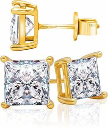 QUEENOU Moissanite Earrings, VVSI Quality D Color Round Cut, Lab-Created, 18K White Gold Plated, Double Halo Design – Creative Gift For Women And Men - 銀子 - 查看 10