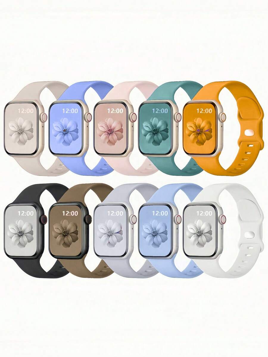 10條裝柔軟矽膠運動錶帶適用於Apple Watch 38mm 40mm 41mm 42mm 44mm 45mm 46mm 49mm，相容Series 10 SE 9 8 7 6 5 4 3 Ultra，中性時尚健身禮品組