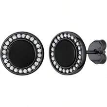 Pendientes para Hombres Pendientes de Estilo Nórdico Vikingo de Ónix Negro Joyería de Oreja Hipoalergénica Pendientes Ligeros con Caja de Regalo - Ónix Negro-Redonda-Plata - Ver 13