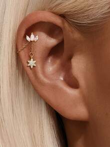 1 chiếc dây chuyền đá quý hình ngôi sao lấp lánh bằng bạc Sterling 925 dùng để xỏ khuyên tai hình ốc xà cừ, dây chuyền mặt dây chuyền hình vương miện, dây chuyền hình thiên thể bằng đá Cubic Zirconia - Vàng - Xem 4