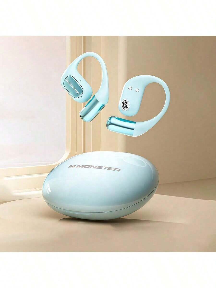 Monster XO6 Wireless Bluetooth Earphones: High-Performance Audio, Long Battery Life, Open-Fit Design, Comfortable Fit, Sweat-Proof, Suitable For Sports, Blue.