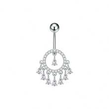 Stainless Steel Belly Button Ring  Micro Inlaid Red Panda Round Small Water Drop Personality Navel Piercing Jewelry - 1#鋼色 - 查看 2