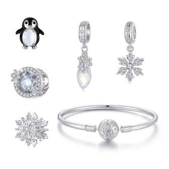  Bamoer กำไลเงินแท้ S925 ประดับเกล็ดหิมะฤดูหนาว ประดับด้วยลูกปัด DIY เครื่องประดับสำหรับผู้หญิง ลูกปัดน้ำแข็งและหิมะสุดโรแมนติก เข้าคู่กันทุกวัน