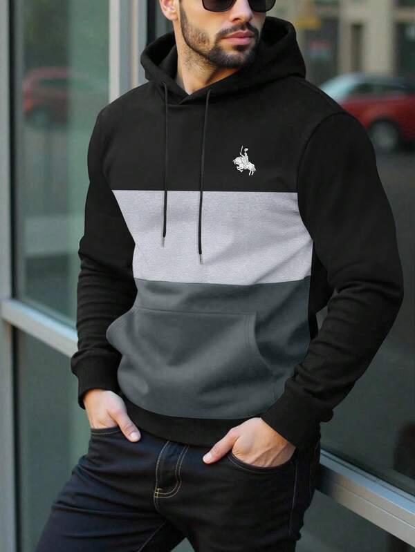 Sudadera con capucha de manga larga, de tres bolsillos, con estampado de caballo, para hombre, de temporada otoño-invierno, de talla grande, para ocio, deporte, fitness, running, viajes, vacaciones y actividades al aire libre