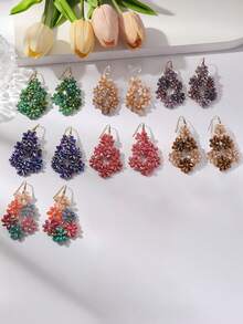 1 par de pendientes tipo lágrima de cristal bohemio con cuentas, pendientes geométricos elegantes y personalizados hechos a mano con estilo retro, adecuados para uso diario y fiestas de mujeres - pendientes - Ver 11