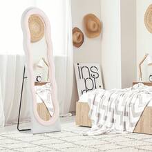 Wavy Velvet-Feel Full Length Mirror - Pink - Pink - View 7